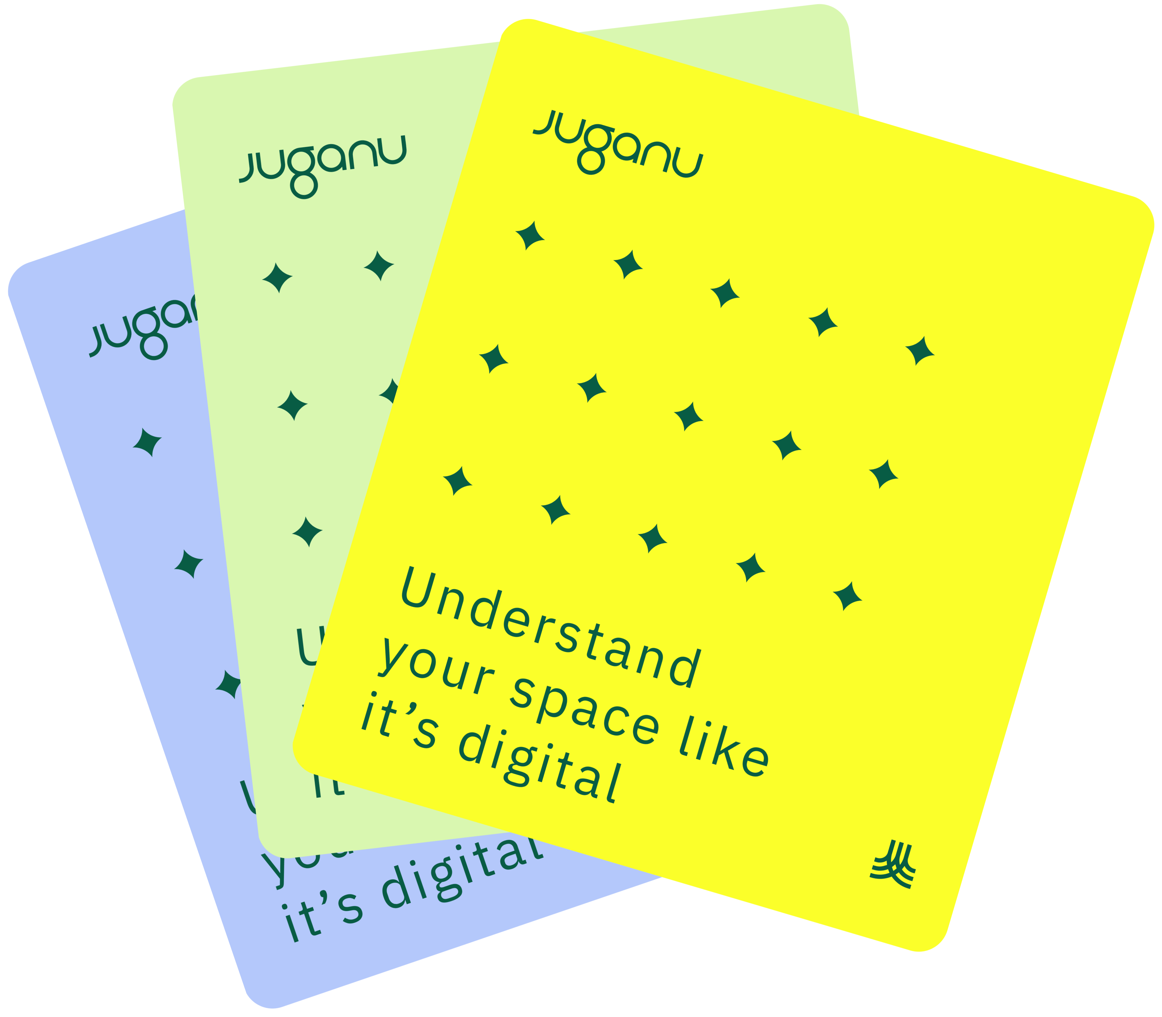 3 Juganu cards with the tagline - Understand your space like it